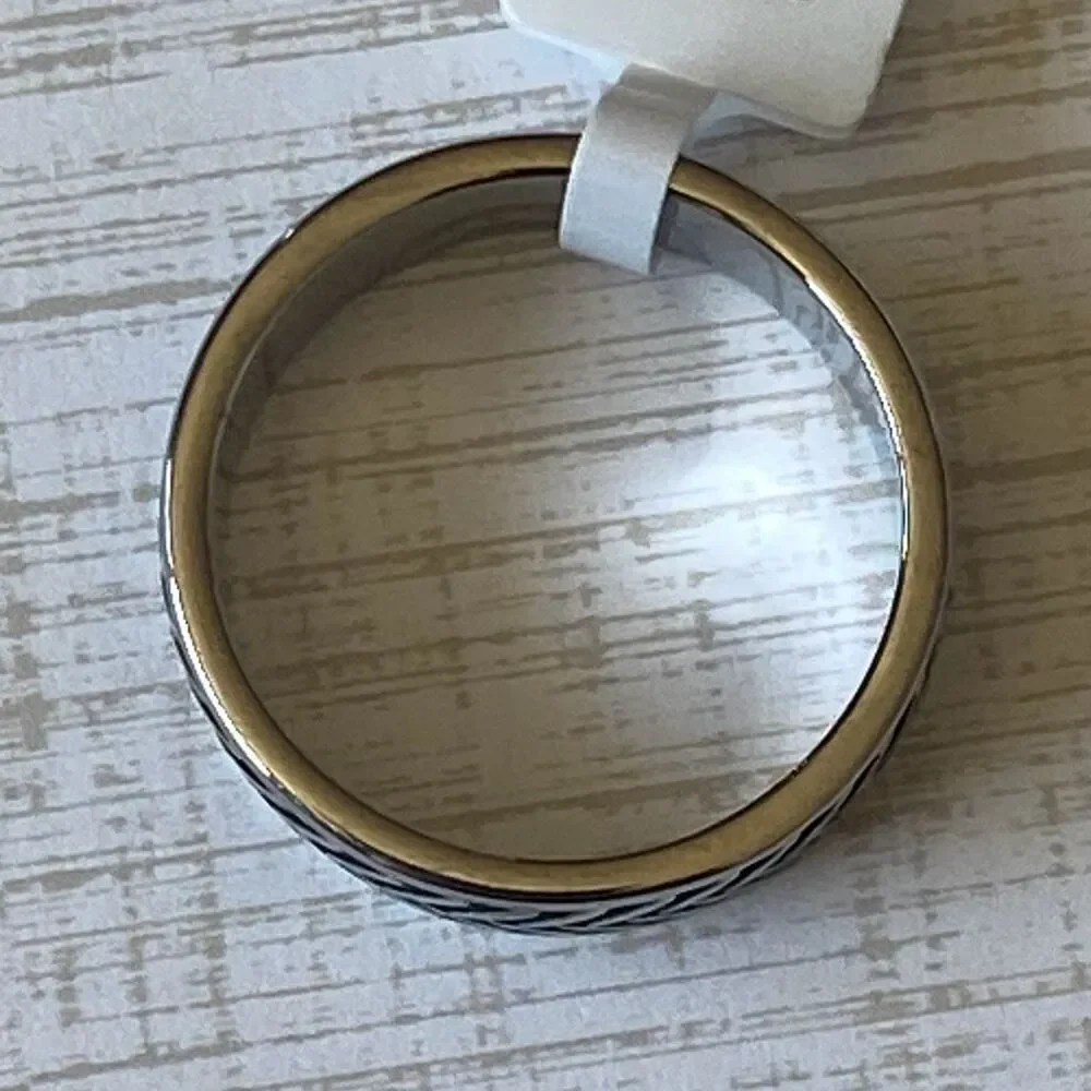 Men’s Stainless Steel Ring Size 11 Silver Tone Chevron Chain Pattern Band